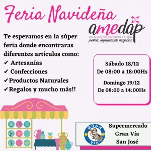 Tradicional feria navideña de la Amedap se realizará este sábado